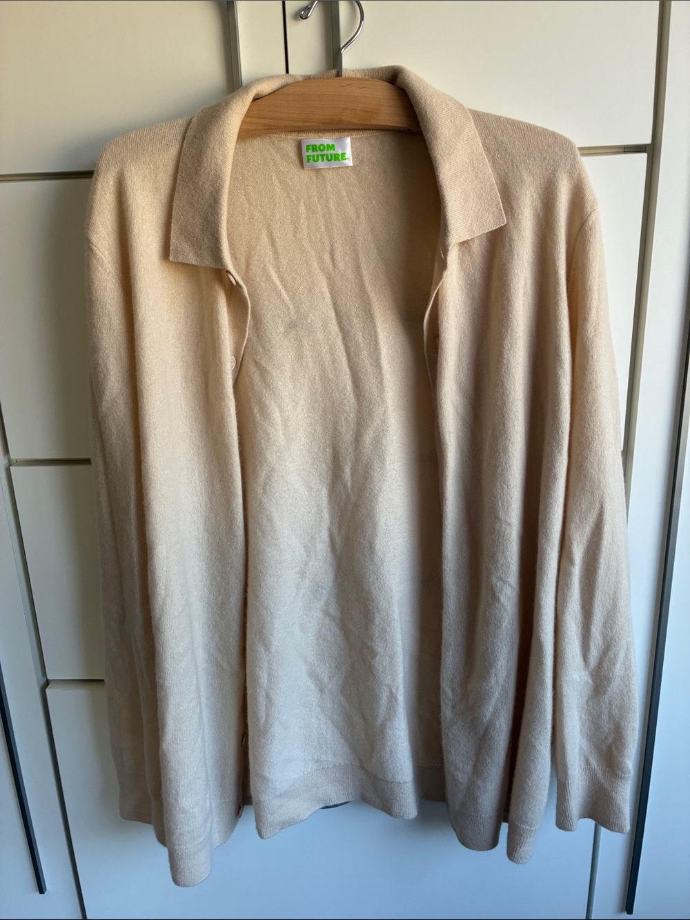 From Future Men's Light Beige Open-Front Cardigan